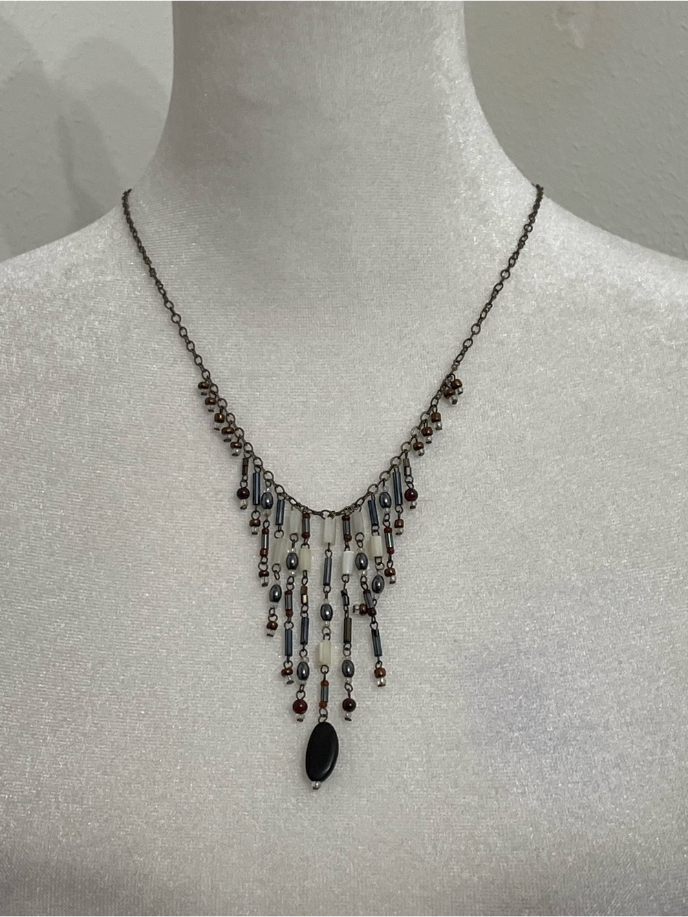 Delicate Black Bead Fringe Necklace - Women's Jewelry